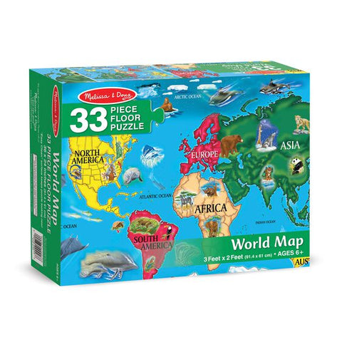 World Map Floor Puzzle: 33pcs - Ages 3+