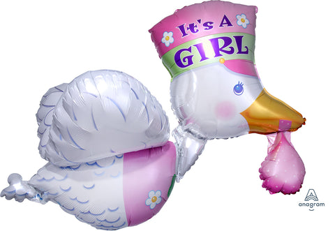 Bundle of Joy Stork - It's a Girl Balloon 32"