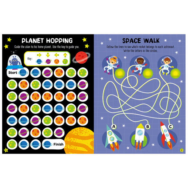 AB: Glow in the Dark Space Sticker Activity Book - Ages 3+