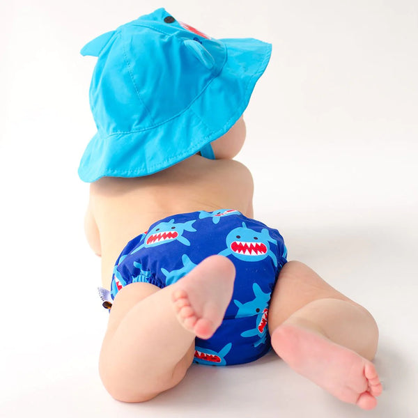 UPF50+ Swim Diaper & Sun Hat Set: Shark - Size Lg/Ages 12-24mths