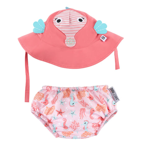 UPF50+ Swim Diaper & Sun Hat Set: Seahorse - Size Lg/Ages 12-24mths