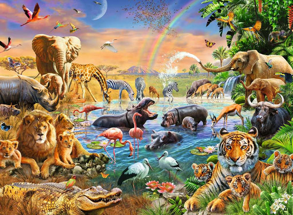 100 Piece Puzzle: Savannah Jungle Waterhole - Ages 6+