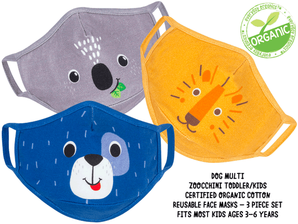 Pack of 3 Organic Children's Reusable Face Masks - Ages 3+