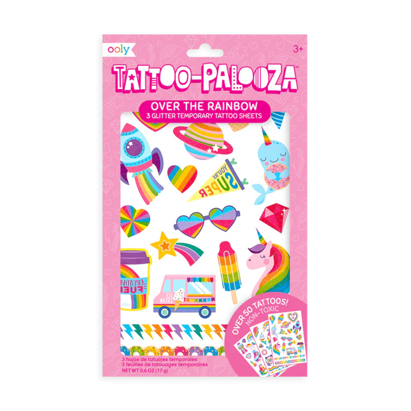 Ooly: Tattoo-Palooza: 3 Glitter Temporary Tattoo Sheets Over the Rainbow - Ages 3+