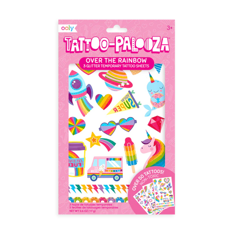 Ooly: Tattoo-Palooza: 3 Glitter Temporary Tattoo Sheets Over the Rainbow - Ages 3+