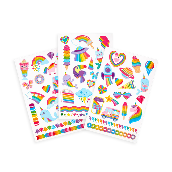 Ooly: Tattoo-Palooza: 3 Glitter Temporary Tattoo Sheets Over the Rainbow - Ages 3+