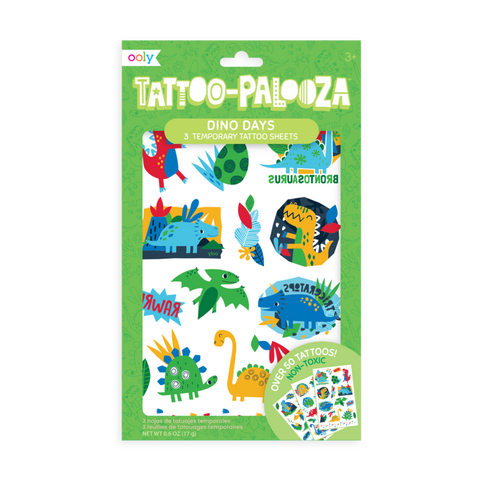 Tattoo-Palooza: 3 Temporary Tattoo Sheets Dino Days - Ages 3+