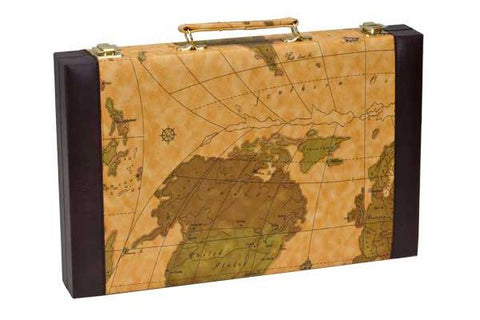 Backgammon 15": Vinyl Case with Old Map Design - Ages 7+