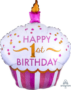 First Birthday Cupcake Girl Balloon 36"
