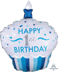 First Birthday Cupcake Boy Balloon 36"