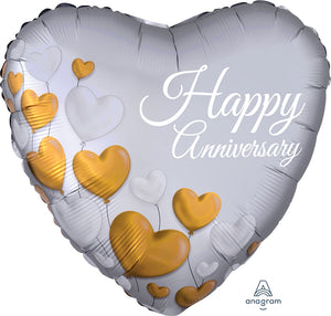 Anniversary Platinum Hearts Balloon 18"