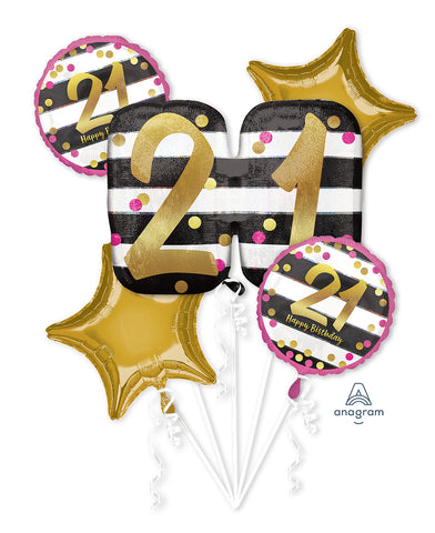 Pink and Gold Milestone Age 21 5 Balloon Bouquet