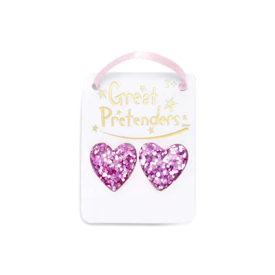 Boutique Glitter Heart Clip-On Earrings - Ages 3+