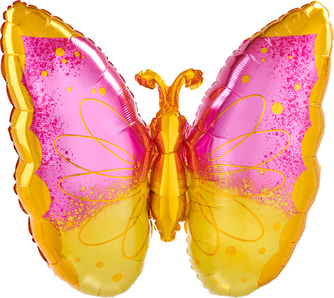 Pink & Yellow Butterfly Balloon 25"
