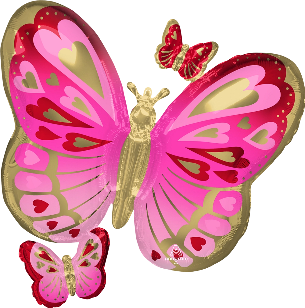 Red, Pink & Gold Butterfly Balloon 29"