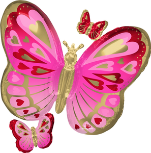 Red, Pink & Gold Butterfly Balloon 29"