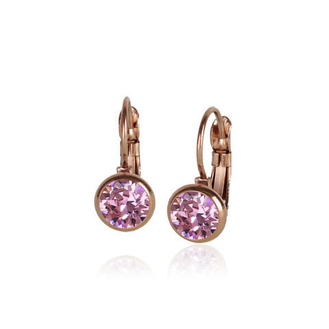 Classic Swarovski Crystal Frenchback Earrings: Light Rose/Rose Gold