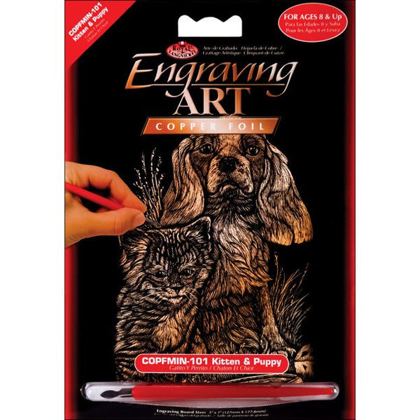Mini Engraving Art: Copper Kitten & Puppy - Ages 8+