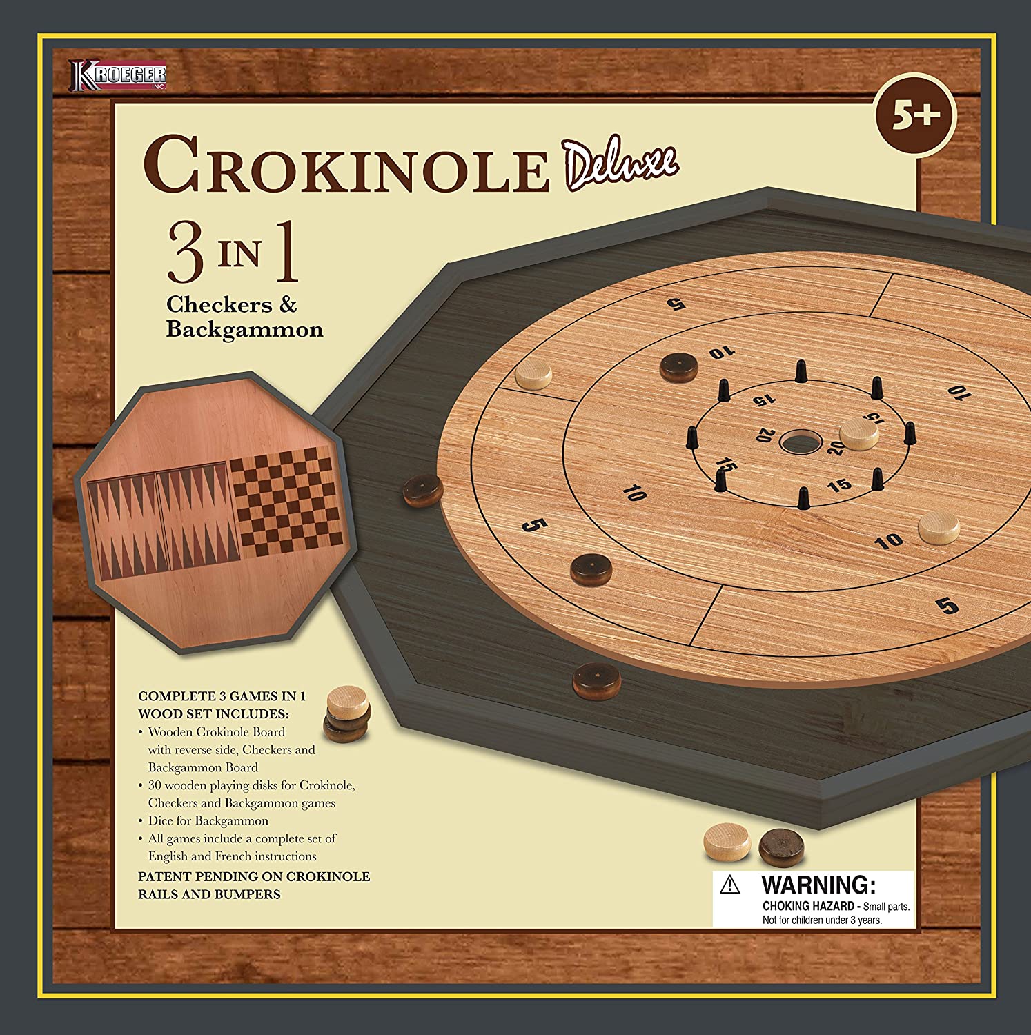 Crokinole Deluxe 3 in 1 Wooden Game Set (Curbside Only) 5+