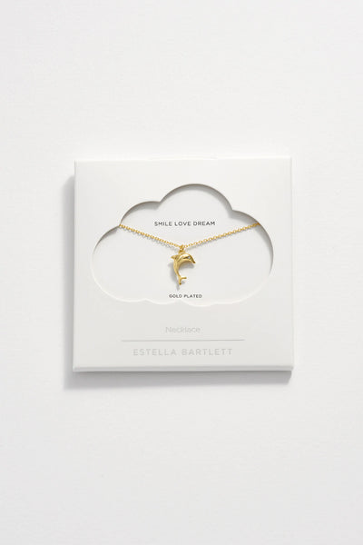 Smile Love Dream Dolphin Pendant Necklace: Gold Plated