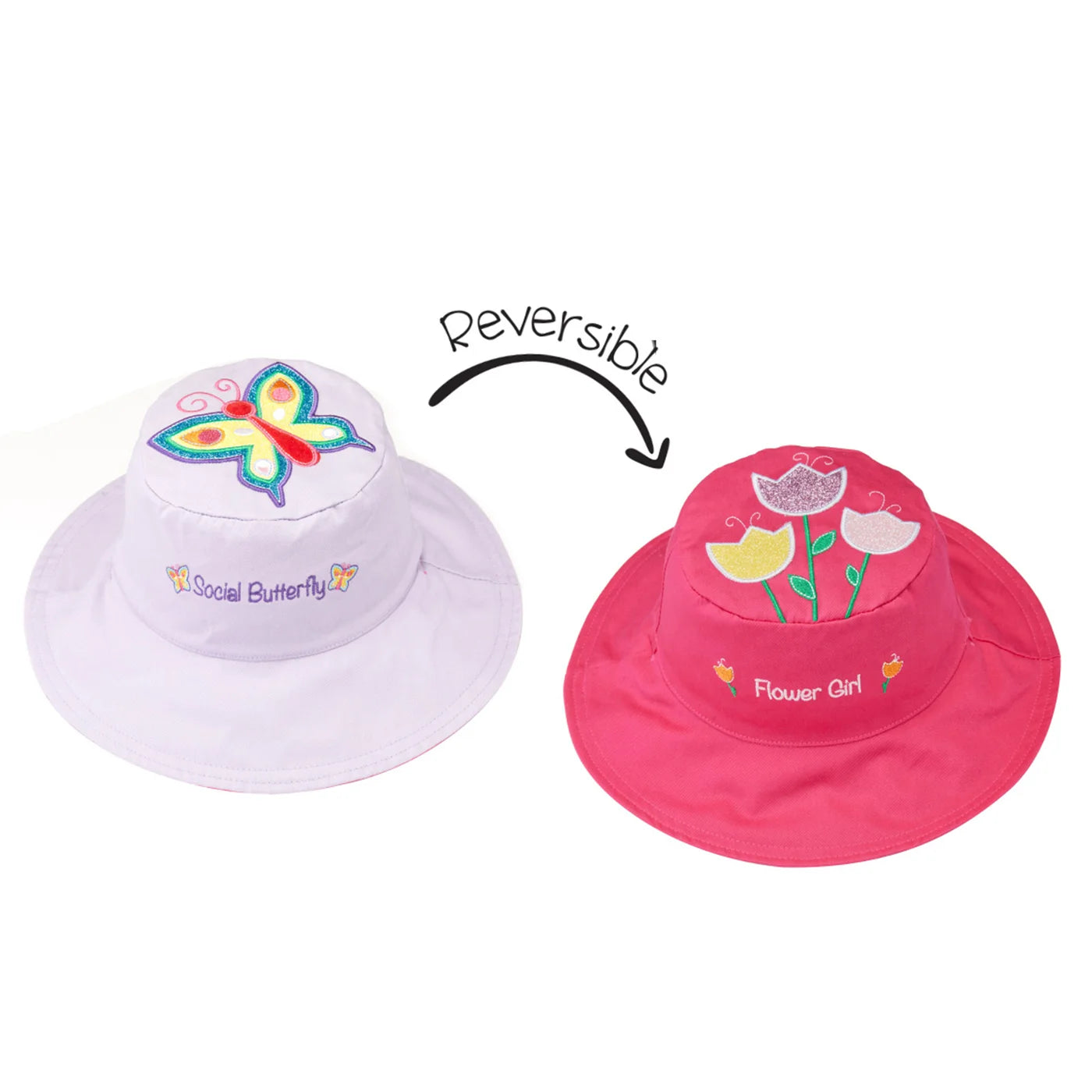 Reversible Cotton Sun Hat: Butterfly/Tulips - Size Small/Ages 6