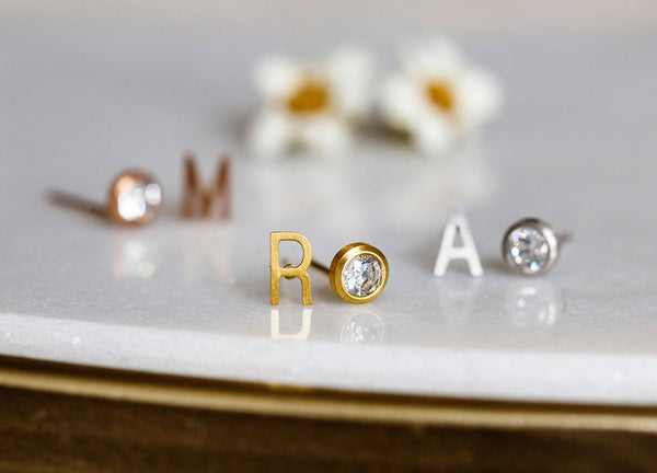 Asymmetrical Initial Earrings: Q - Multiple Finishes Available