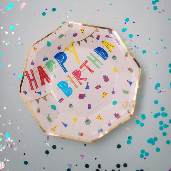 Happy Birthday Paper Plates Small: 8 pieces
