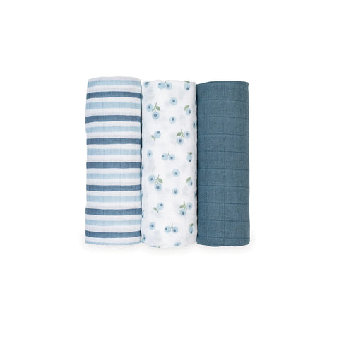 Lulujo: Cotton Receiving Blankets 3-Pack: Blueberries - Ages 0+