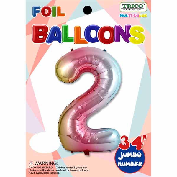 34" Balloon: Giant Number 2 - Multiple Colours Available