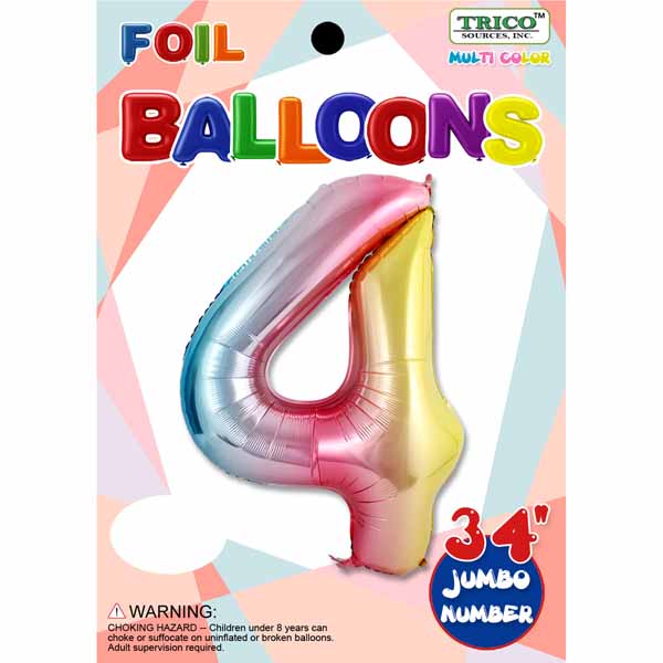 34" Balloon: Giant Number 4 - Multiple Colours Available