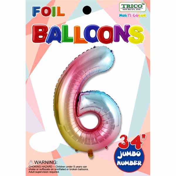 Giant Number 6 Balloon 34": Multiple Colours Available