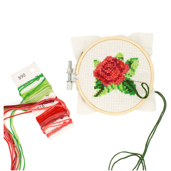 Mini Cross Stitch Embroidery Kit - Rose
