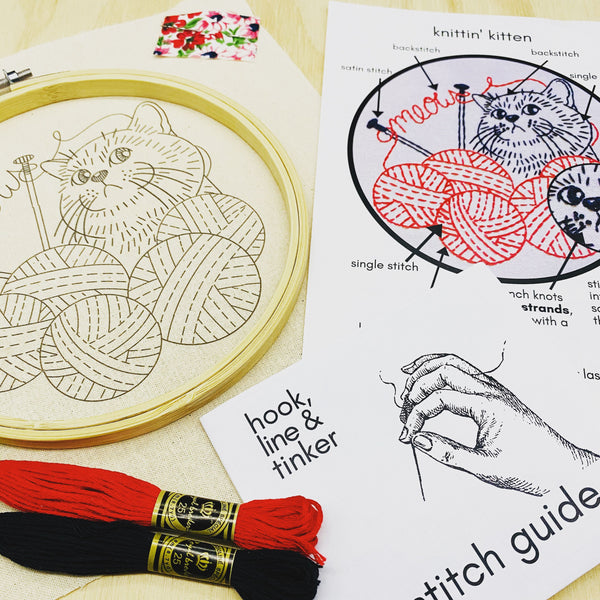 Knittin' Kitten: Complete Embroidery Kit - Level 1