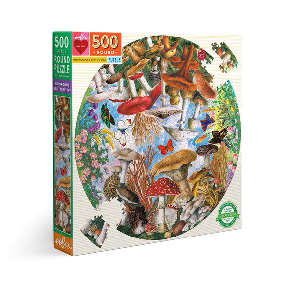 Mushrooms & Butterflies - Round 500 pc Puzzle