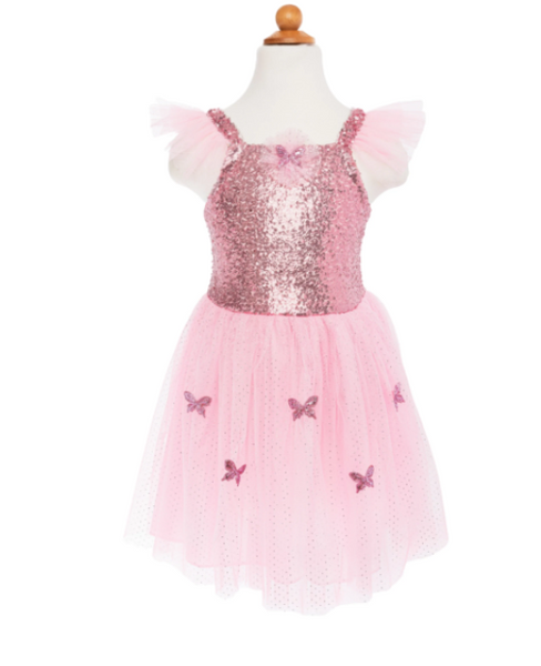 GP: Pink Sequins set -Butterfly dress/wings Ages 5-7