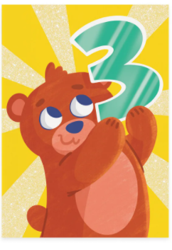 Age 3 Bear - Birthday Card