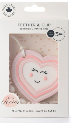 Heart Teether Clip -made in Canada- Ages 3m+