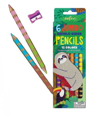 Sloths: 6 Double Sided Colour Pencils With Sharpener - Ages 3+