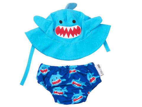 UPF50+ Swim Diaper & Sun Hat Set: Shark - Size Lg/Ages 12-24mths
