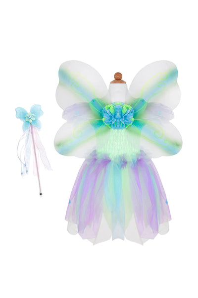 GP: Butterfly Dress & Wings with Wand: Green/Multi - Size 5-6