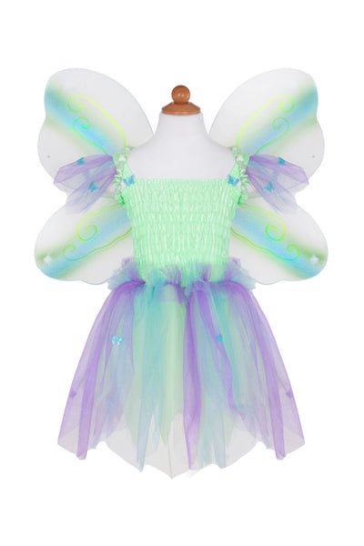 GP: Butterfly Dress & Wings with Wand: Green/Multi - Size 5-6