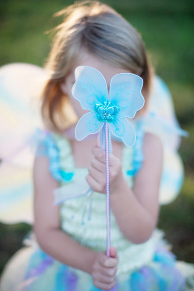 GP: Butterfly Dress & Wings with Wand: Green/Multi - Size 5-6