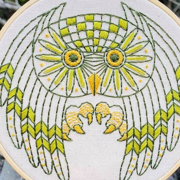 Great Horned Owl: Complete Embroidery Kit - Level 2