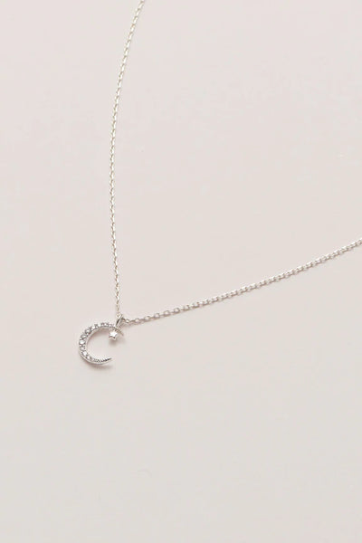 Moon & Star Necklace Silver Plated