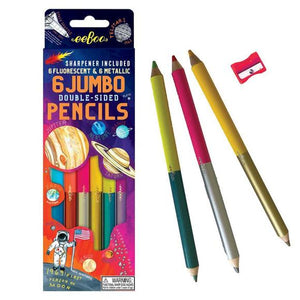 Solar System: 6 Double-Sided Fluorescent/Metallic Coloured Pencils With Sharpener ages 3+