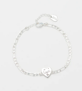 XOXO Figaro Chain Engraved "love" Heart Bracelet: Silver Plated