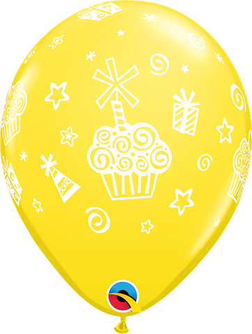 Yellow Cupcake-A-Round Latex Balloon 11"