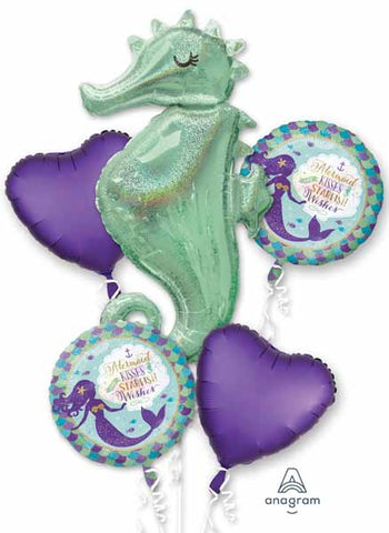 Mermaid Wishes Seahorse 5 Balloon Bouquet