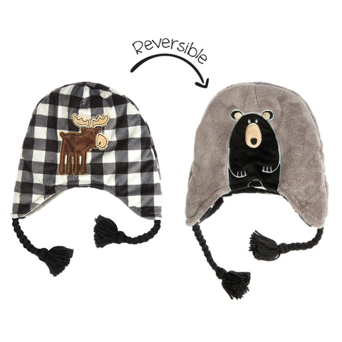 Kids UPF50+ Winter Hat: Moose/Black Bear - Ages 6mths-3years