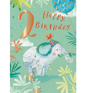 GC: Two Today Elephant Green - Birthday Card